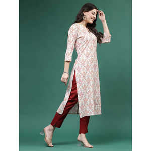 Kurtas droits imprimés blanc cassé pour femmes, hauts modestes - Product Image 2