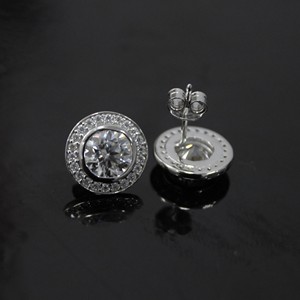 D Color VVS1 <b>Silver</b> Moissanite <b>Stud</b> <b>Earrings</b> <b>For</b> <b>Women</b> Beautiful Bezel Setting <b>Silver</b> Pendant Jewelry - Product Image 4