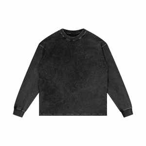 Vente en gros Sweat-shirt en coton éponge délavé à l'acide personnalisé Pull à col rond surdimensionné vintage Streetwear unisexe à manches longues - Product Image 1