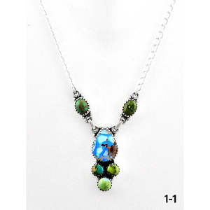 Collar de Estilo Suroeste con Cuentas Variadas, Turquesa, Titanio, Plata de Ley, Rodio y Cadena de Eslabones Chapada en Oro para Regalos - Product Image 1