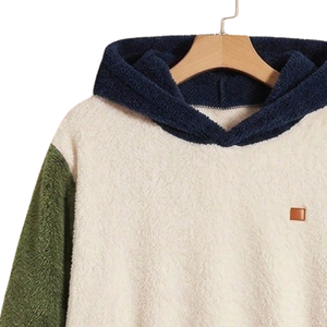 Mens <b>Sherpa</b> Fleece Knitted Hoodie Soft Plush Pullover Warm Winter Casual Hooded Sweatshirt Color Block Full Sleeve Pocket Cozy - Product Image 3
