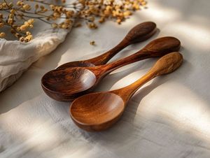 Cuillères à soupe Longan personnalisées avec manche en bois Cuillère à mélanger Lotus bleu pour la cuisine Ustensile d'agitation en bois diététique - Product Image 4