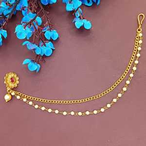 Fournisseur de bijoux en cristal indien plaqué or motif floral anneau de nez de mariage avec chaîne ensemble de bijoux indiens pour femmes - Product Image 2