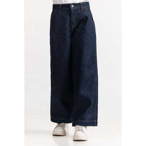 กางเกงยีนส์ขากว้างเอวสูงสีน้ำเงินรุ่น WM-JNS-SS24-020 ดีไซน์เรียบง่ายแต่ทันสมัยพร้อมตกแต่งด้วยกระดุม - Product Image 1