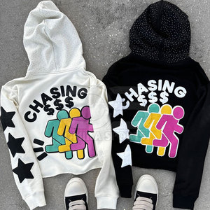 Cotton Blended <b>Men</b> Puff Print Hoodie Streetwear <b>Pullover</b> with Unique Embossed And Rhinestone Design - Product Image 2