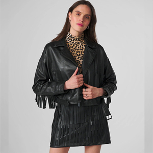 Volantes de cuero de vaca de alta calidad de estilo corto en las mangas y chaquetas de cuero ganuine inferior para mujer Precio barato al por mayor - Product Image 5