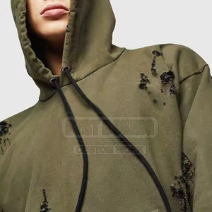 Design personnalisé Coton mélangé Distressed Hoodies Léger Distressed Hoodies 2025 Top Qualité Hommes Hoodies - Product Image 6
