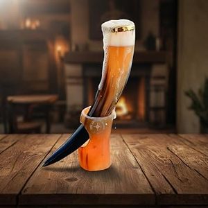 ARTISAN AURA Real Ox Horn Viking Drinking Horn <b>Mug</b> with <b>Stand</b>-Genuine Drinkware Eco-Friendly & Large Capacity - Product Image 1