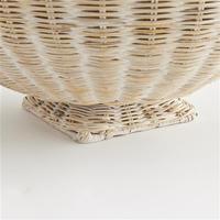 Nouveau Bol décoratif sur pied en bambou blanc vieilli, style côtier, écologique, fait main, personnalisé, du Vietnam