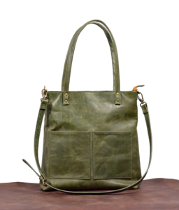 Sac fourre-tout pour femme en cuir véritable vert, minimaliste, à ouverture supérieure, sac bandoulière pour un usage quotidien - Product Image 1