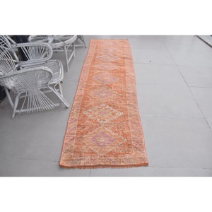 2.5x9.2 ft <b>Runner</b> Turkish Vintage <b>Rug</b>, Orange Ombr Wool <b>Rug</b> - Product Image 1