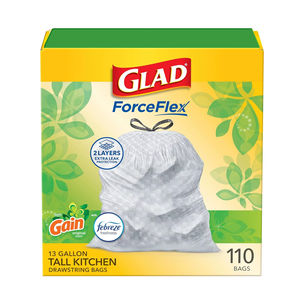 Sacs poubelle de cuisine Glad ForceFlex, 13 gallons, Gain Original, 110 unités - Product Image 1