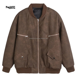 Wholesale 2025 Solid Design High Street Brown Leather Motorcycle Jacket Front Logo Windproof Soft Stand Collar Men's - Product Image 1