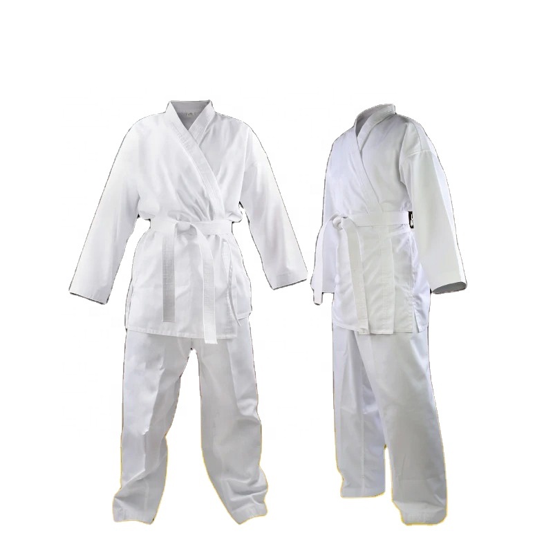 Высококачественная индивидуальная белая воротничковая форма Dobok Karate Judo Kickboxing для детей и взрослых одежда для занятий боевыми искусствами