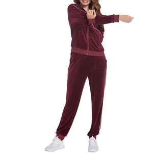 Wholesale Premium Women's Solid Front Hooded Velvet <b>Winter</b> Tracksuit Two-Piece Long Sleeve <b>Top</b> Jogger Pants Set Custom Color - Product Image 4