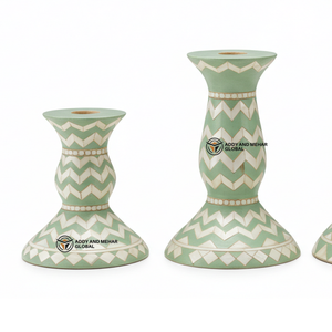 Proveedor indio ofrece candelabro decorativo con patrón de Chevron hecho a mano con incrustaciones de hueso verde - Product Image 3