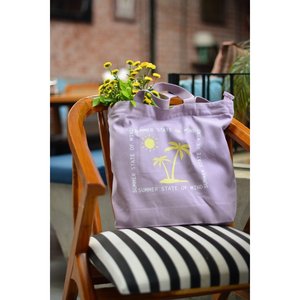 Bolso Tote Grande con Cremallera Sunny Side, de Tela de Color Sólido con Asa Única y Decoración de Letras, Forro de Poliéster Portátil - Product Image 2