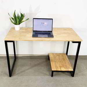 Adjustable Home <b>Office</b> <b>Computer</b> Desk with Wooden Top and Metal Legs - Product Image 3