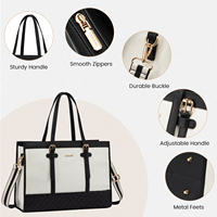 LOVEVOOK Ensemble de 2 sacs pour ordinateur portable 15,6 pouces en toile et cuir, grand sac fourre-tout de travail avec pochette, mallette de bureau pour femmes