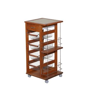 MASLEGNO MAS360 Superior Solid Beech Wood Cart with Tile Top Iron Bottle Holder <b>Plastic</b> <b>Wheels</b>/Handles for Compact Living - Product Image 1