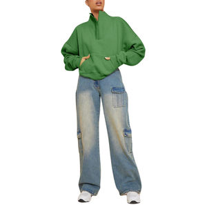 <b>Top</b> High Quality Custom Logo <b>Women</b> Half Zip Sweatshirt Causal Cotton Oversized <b>Thermal</b> Korean Breathable - Product Image 4