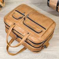 Porte-documents pour ordinateur portable en cuir véritable au design rétro, unisexe, pour les affaires et les voyages, grande capacité, réutilisable, léger, sac à main