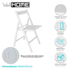 WELL HOME Set di 4 Sedie da Giardino BAS Bianche, Dimensioni 43x47x79cm - Product Image 2