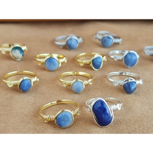 Polished Blue Stone Fashion <b>Rings</b> Gold and Silver Plated Wire Wrap for Resale Appeal - Product Image 1