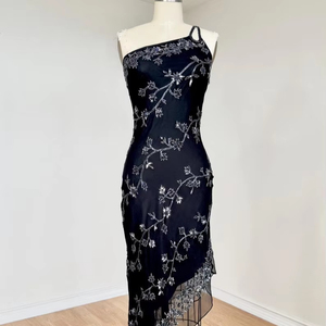 Elegante vestido de noche de cóctel para mujer, transpirable, de malla polivinílica, con función antiestática, cuello levantado, elemento de moda recortado, sólido, ODM - Product Image 1