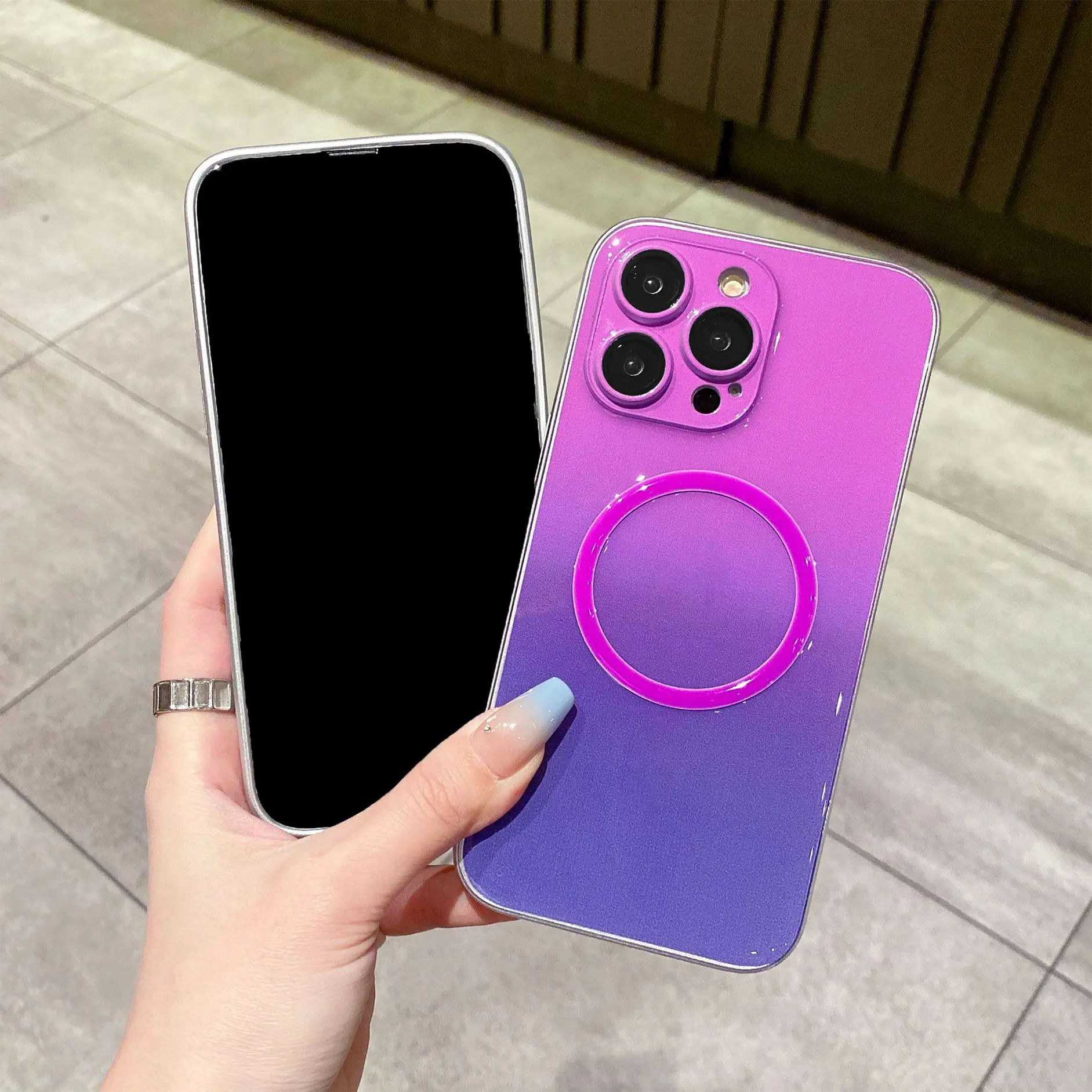 Without Logo Shockproof Gradient Multicolor luminous magnetic phone protect Case For Iphone 14 15 Pro Max