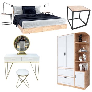 PN003 Luxury Contemporary Bedroom Furniture Combo 6 Pieces Solid Wood Bed <b>with</b> Hand Carved & Reclining Features for Home Use - Product Image 1