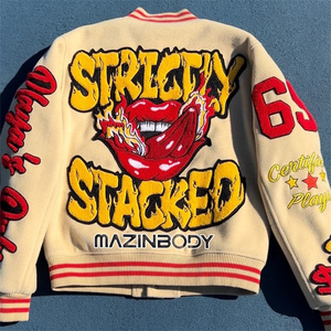 แจ็กเก็ตเบสบอลผ้าวูลสำหรับผู้ชายปักลายตัวอักษรฤดูหนาวโลโก้ได้ตามต้องการ - Product Image 4