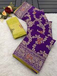 Sari en soie coloré de taille personnalisée classique Nouveaux vêtements de fête et de mariage pour femmes Vêtements indiens et pakistanais - Product Image 6