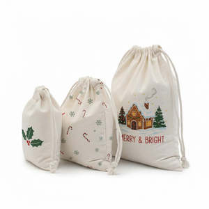 Customized Cotton Canvas <b>Drawstring</b> <b>Pouches</b> with Screen Printing for Personalized Logo Favor Bags - Product Image 2