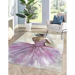 Tapis imprimé - Tapis moderne avec motif de ballerine rose, tapis à poils doux - Product Image 2
