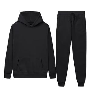 Men's Casual Winter Hooded Tracksuit Fleece 100% Polyester Breathable Front Logo Drawstring Closure Solid Pattern - Product Image 1