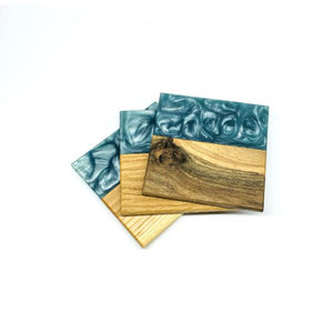 Modern Designer Square <b>Drink</b> <b>Coasters</b> Wholesale Handmade Green Epoxy Resin And Wood <b>Coaster</b> Set With Gold Flakes For Home Decor - Product Image 6