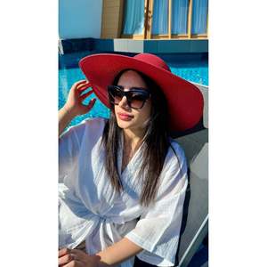 Sombrero de protección solar de ala ancha con patrón de punto rojo, moderno y funcional Hsr2005 - Rojo1 - Product Image 5