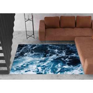 Alfombra con Estampado de Olas Oceánicas - Estética Moderna de Vista al Mar, Alfombra Suave con Pelo Largo - Product Image 4