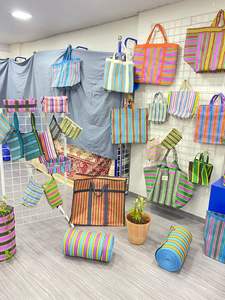 Sac à provisions en nylon réutilisable écologique RPET fermeture à glissière rayé Handloom tissé sacs de plage en plastique recyclé sacs à cosmétiques étuis fabriqués - Product Image 3