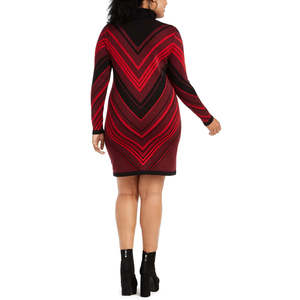 Abito a tubino sopra il ginocchio da donna Planet Gold, rosso, con scollo a cappuccio, maniche lunghe a chevron, confortevole, taglia 3X, vita naturale - Product Image 2