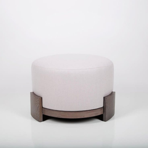 Petit tabouret rond moderne en velours blanc pour salon et chambre à coucher, siège en cuir tabouret en bois pour salon - Product Image 1
