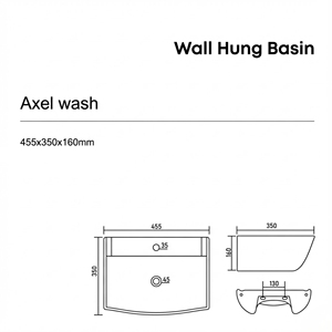 Lavabo mural rectangulaire moderne AXEL pour salle de bain et usage hospitalier - Product Image 2