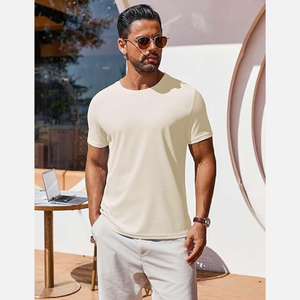 Camiseta básica clásica informal de verano con cuello redondo de manga corta lavada de secado rápido transpirable de algodón 100% para hombre - Product Image 3