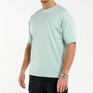 Camiseta de algodón pesado liso de talla grande, Camiseta de cuello simulado con logotipo estampado personalizado Unisex, camisetas de gran tamaño para hombre, servicio OEM - Product Image 1