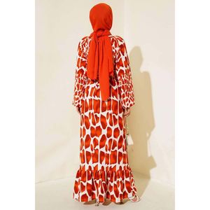 Vestido arrugado estampado, vestido largo hasta el brazo con azulejos - Product Image 3