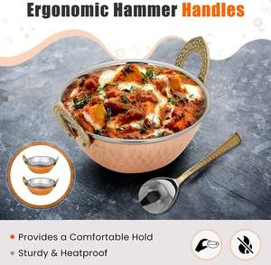 High Food Grade Quality <b>Stainless</b> <b>Steel</b> Indian Work Serving Hot Cold Food Curry Serving Kadhai Karahi Kadai Dishes with Handle - Product Image 5