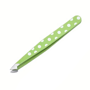 Pinzas de cejas de acero inoxidable de precisión con puntos verdes para el cuidado de la belleza - Product Image 2