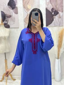 Gandoura Marroquí para Mujer, Abaya de Manga Larga, Vestido Maxi de Crepé Bordado, Transpirable, Ligero, Modesto, Ropa Musulmana de Verano, Talla XXL - Product Image 3