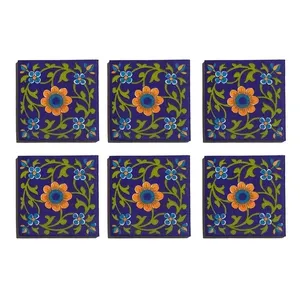 Lot de 6 carreaux floraux décoratifs multicolores de 4x4 po en céramique pour mur et sol, matériau en Pocelain pour salle à manger et chambre à coucher - Product Image 1